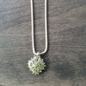 VINTAGE necklace with peridot and white topaz pendant and silver chain
